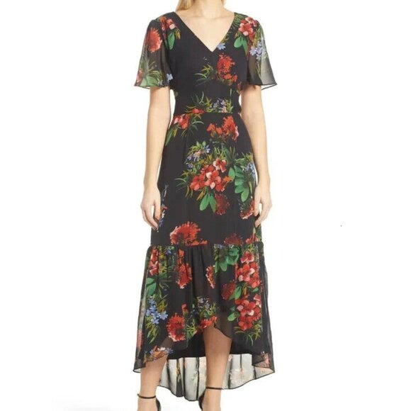 julia jordan Dresses & Skirts - Julia Jordan V-Neck Floral Print Short Flutter Sleeve High-Low Maxi Dress P5105